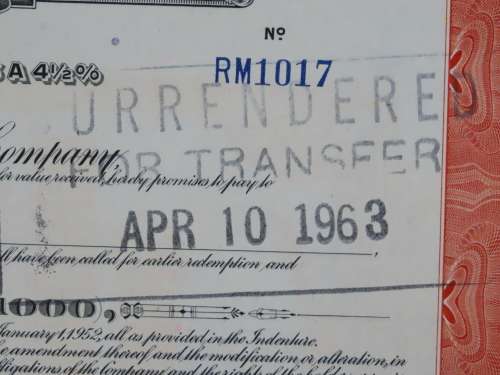 1948 St Louis San Francisco Railway Company, $1000 Bond Certificate RM1017