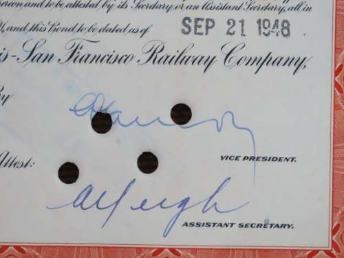 1948 St Louis San Francisco Railway Company, $1000 Bond Certificate RM1017
