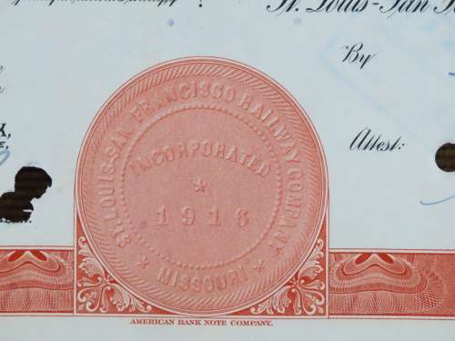 1948 St Louis San Francisco Railway Company, $1000 Bond Certificate RM1017