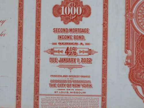 1948 St Louis San Francisco Railway Company, $1000 Bond Certificate RM1017