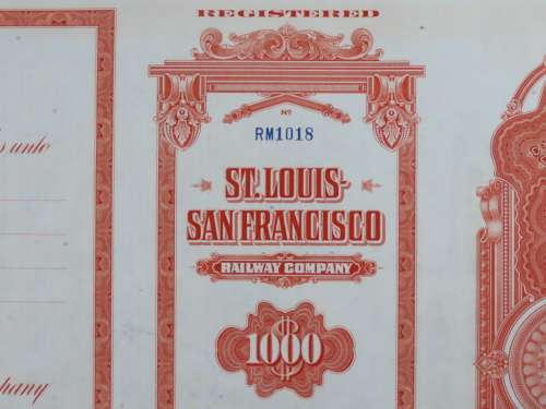 1948 St Louis San Francisco Railway Company, $1000 Bond Certificate RM1018