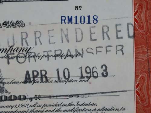 1948 St Louis San Francisco Railway Company, $1000 Bond Certificate RM1018