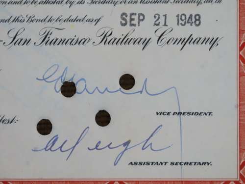 1948 St Louis San Francisco Railway Company, $1000 Bond Certificate RM1018