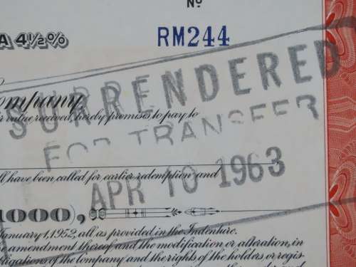 1948 St Louis San Francisco Railway Company, $1000 Bond Certificate RM244