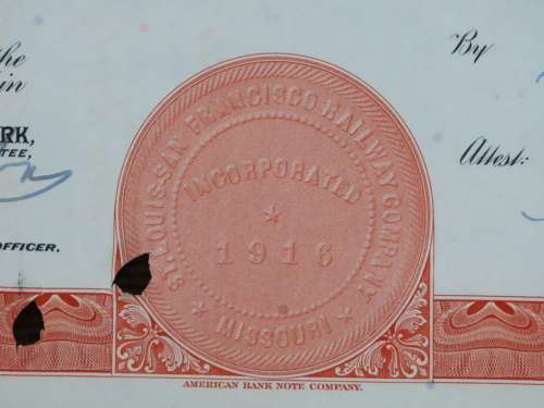 1948 St Louis San Francisco Railway Company, $1000 Bond Certificate RM244