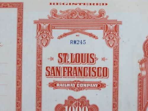 1948 St Louis San Francisco Railway Company, $1000 Bond Certificate RM245