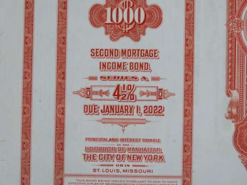 1948 St Louis San Francisco Railway Company, $1000 Bond Certificate RM245