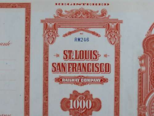 1948 St Louis San Francisco Railway Company, $1000 Bond Certificate RM246