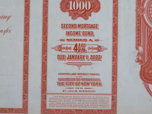 1948 St Louis San Francisco Railway Company, $1000 Bond Certificate RM246