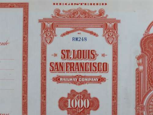 1948 St Louis San Francisco Railway Company, $1000 Bond Certificate RM248