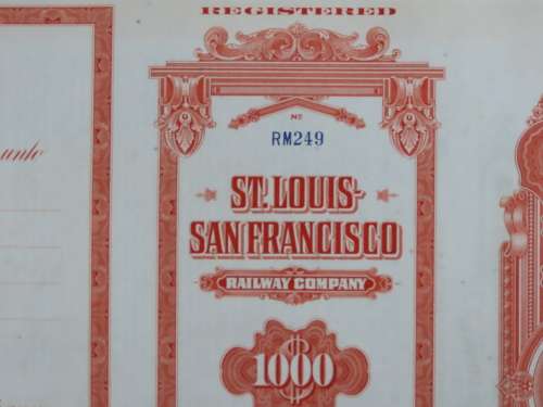 1948 St Louis San Francisco Railway Company, $1000 Bond Certificate RM249