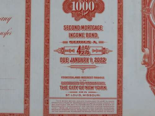 1948 St Louis San Francisco Railway Company, $1000 Bond Certificate RM249