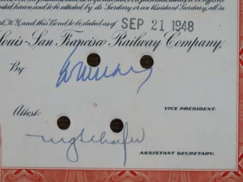 1948 St Louis San Francisco Railway Company, $1000 Bond Certificate RM249