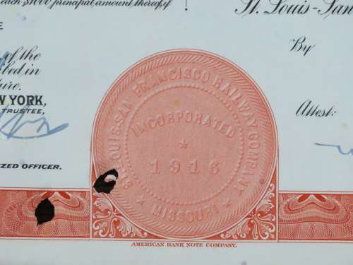1948 St Louis San Francisco Railway Company, $1000 Bond Certificate RM249