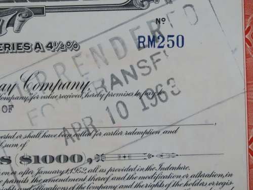 1948 St Louis San Francisco Railway Company, $1000 Bond Certificate RM250