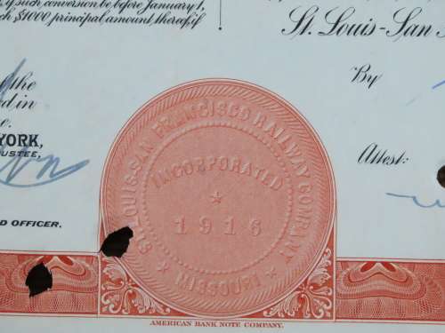1948 St Louis San Francisco Railway Company, $1000 Bond Certificate RM250