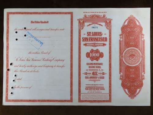 1948 St Louis San Francisco Railway Company, $1000 Bond Certificate RM251