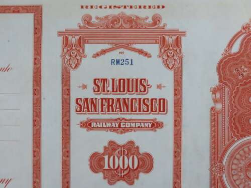 1948 St Louis San Francisco Railway Company, $1000 Bond Certificate RM251