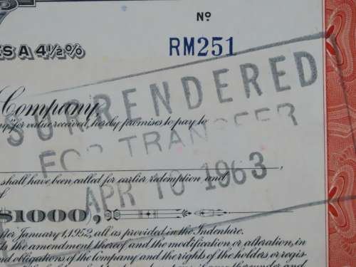 1948 St Louis San Francisco Railway Company, $1000 Bond Certificate RM251