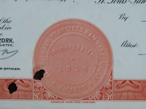 1948 St Louis San Francisco Railway Company, $1000 Bond Certificate RM251