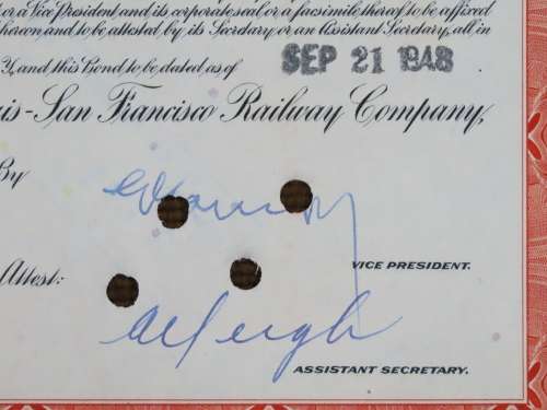 1948 St Louis San Francisco Railway Company, $1000 Bond Certificate RM1026