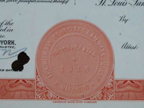 1948 St Louis San Francisco Railway Company, $1000 Bond Certificate RM1026