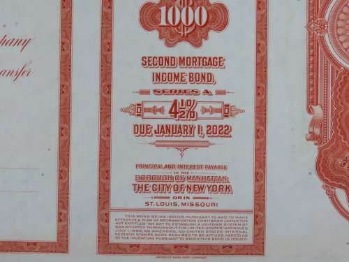 1948 St Louis San Francisco Railway Company, $1000 Bond Certificate RM1026