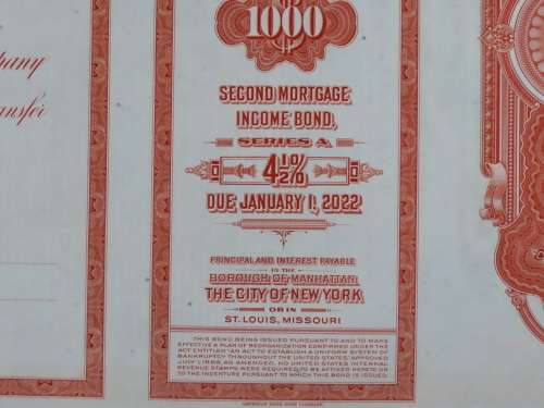 1948 St Louis San Francisco Railway Company, $1000 Bond Certificate RM1027