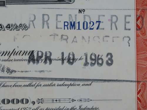 1948 St Louis San Francisco Railway Company, $1000 Bond Certificate RM1027