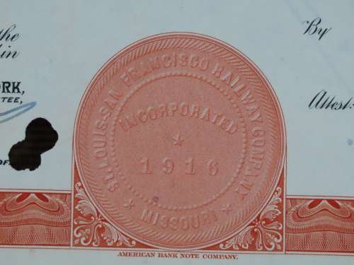 1948 St Louis San Francisco Railway Company, $1000 Bond Certificate RM1027