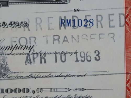 1948 St Louis San Francisco Railway Company, $1000 Bond Certificate RM1028