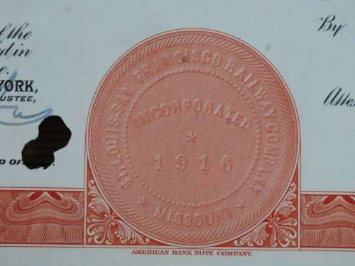 1948 St Louis San Francisco Railway Company, $1000 Bond Certificate RM1028
