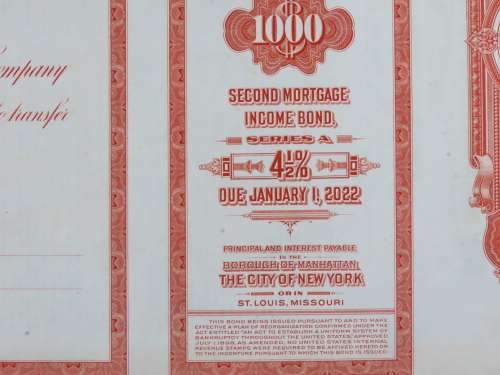 1948 St Louis San Francisco Railway Company, $1000 Bond Certificate RM1028