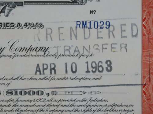 1948 St Louis San Francisco Railway Company, $1000 Bond Certificate RM1029