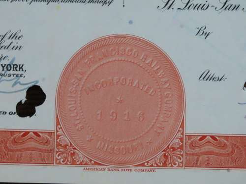 1948 St Louis San Francisco Railway Company, $1000 Bond Certificate RM1029
