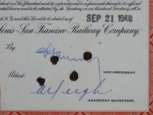 1948 St Louis San Francisco Railway Company, $1000 Bond Certificate RM1030
