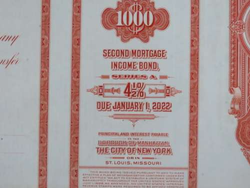 1948 St Louis San Francisco Railway Company, $1000 Bond Certificate RM1030