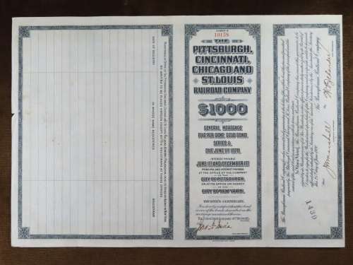 1920 Pittsburgh Cincinnati Chicago and St Louis Railroad Company, $1000 Gold Bond Certificate 10158