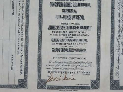 1920 Pittsburgh Cincinnati Chicago and St Louis Railroad Company, $1000 Gold Bond Certificate 10158