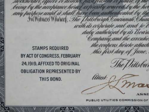 1920 Pittsburgh Cincinnati Chicago and St Louis Railroad Company, $1000 Gold Bond Certificate 10158