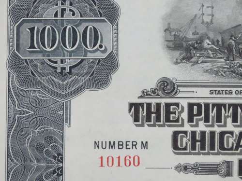 1920 Pittsburgh Cincinnati Chicago and St Louis Railroad Company, $1000 Gold Bond Certificate 10160