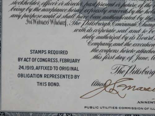 1920 Pittsburgh Cincinnati Chicago and St Louis Railroad Company, $1000 Gold Bond Certificate 10160