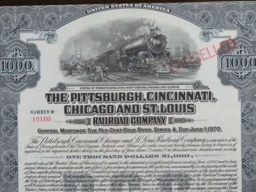 1920 Pittsburgh Cincinnati Chicago and St Louis Railroad Company, $1000 Gold Bond Certificate 10160