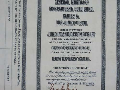 1920 Pittsburgh Cincinnati Chicago and St Louis Railroad Company, $1000 Gold Bond Certificate 10160