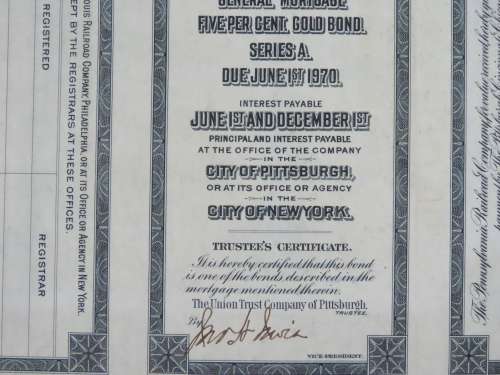 1920 Pittsburgh Cincinnati Chicago and St Louis Railroad Company, $1000 Gold Bond Certificate 10161