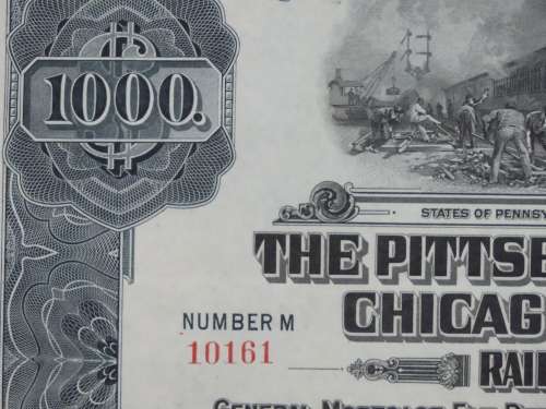1920 Pittsburgh Cincinnati Chicago and St Louis Railroad Company, $1000 Gold Bond Certificate 10161