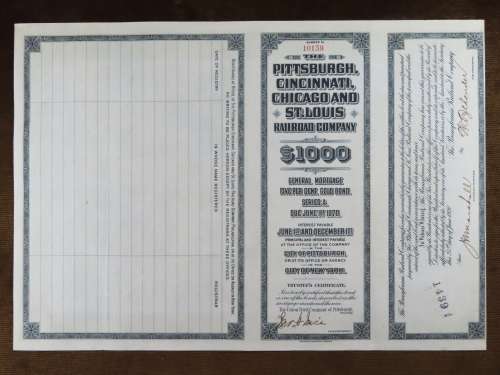 1920 Pittsburgh Cincinnati Chicago and St Louis Railroad Company, $1000 Gold Bond Certificate 10159