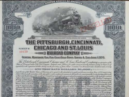 1920 Pittsburgh Cincinnati Chicago and St Louis Railroad Company, $1000 Gold Bond Certificate 10159
