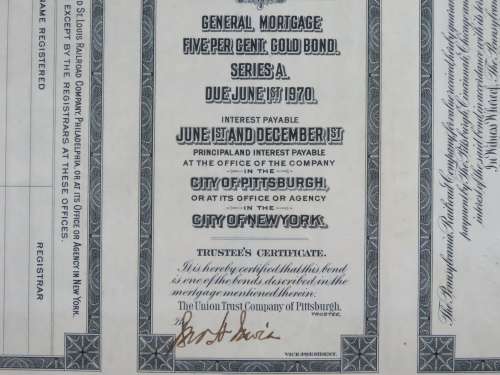 1920 Pittsburgh Cincinnati Chicago and St Louis Railroad Company, $1000 Gold Bond Certificate 10159