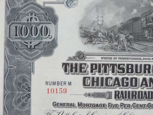 1920 Pittsburgh Cincinnati Chicago and St Louis Railroad Company, $1000 Gold Bond Certificate 10159